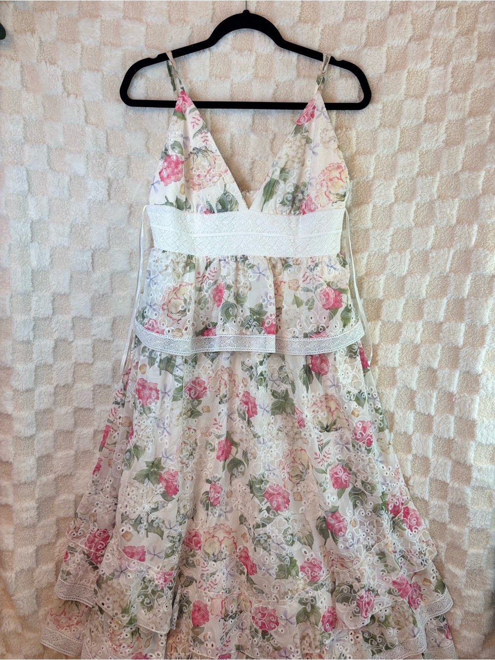 Giani Binni Moditi Floral Chiffon Midi Dress in Soft Ivory and Pink Size 10 - Picture 2 of 9